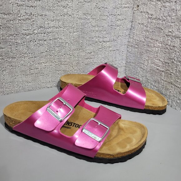 Birkenstock Arizona Unisex Size US L9 M7 Metallic Pink Birko-Flor Slip On Sandal - Picture 9 of 15